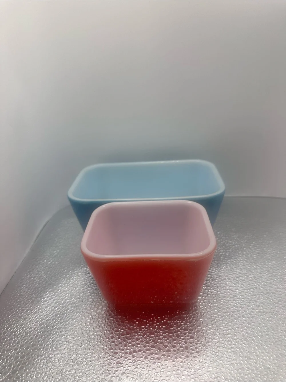 Vintage Pyrex Turquoise & Red Fridgie Storage Containers No Lids Set of 2